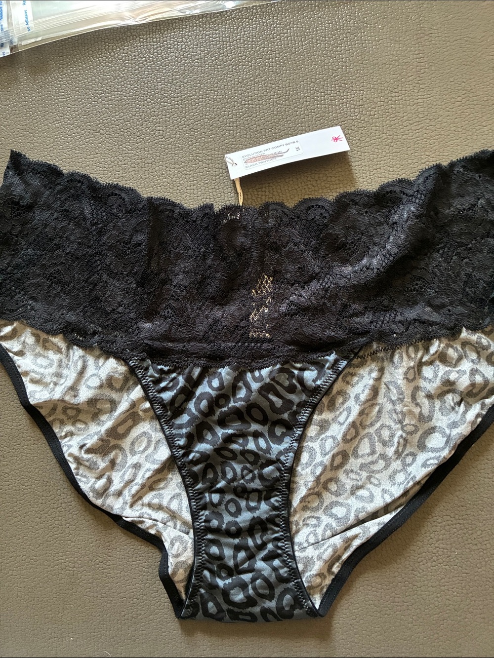 Cosabella Black Lace & Gray Leopard Bikini Panty Evolution Boy NWT 1X